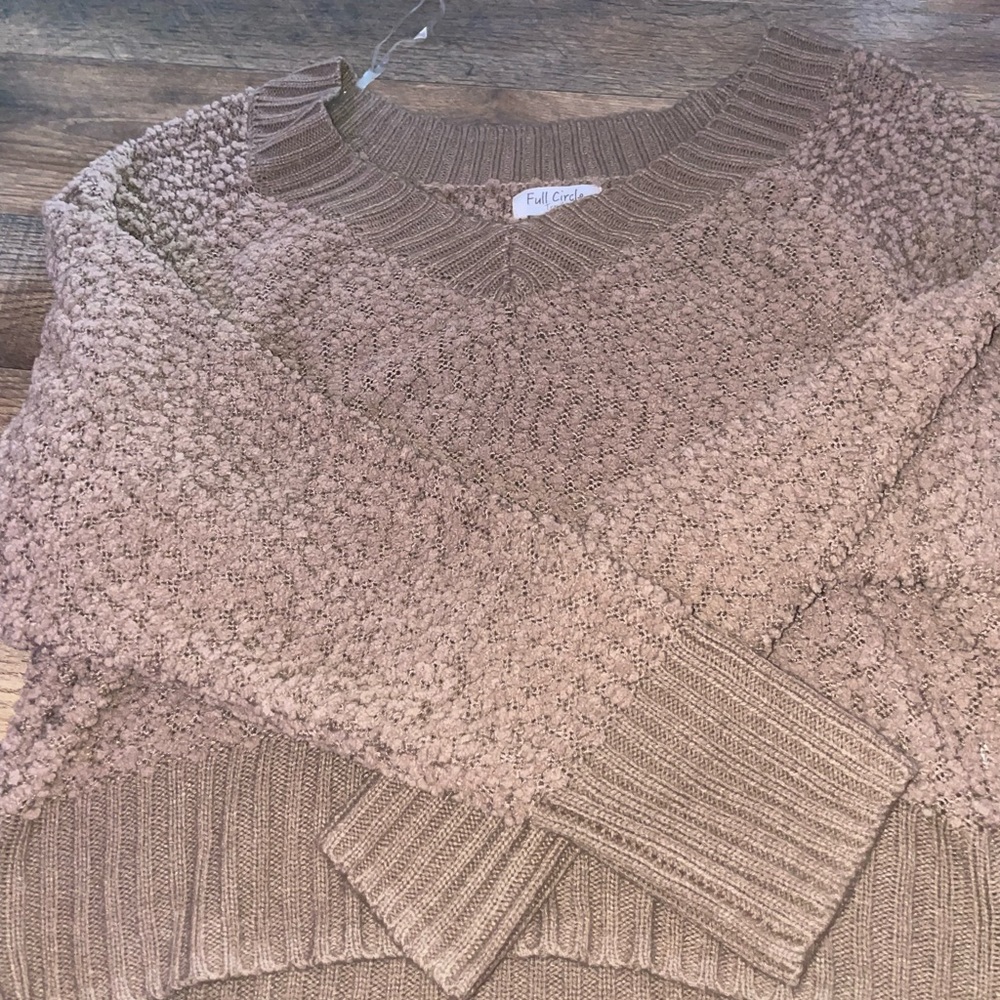 brown pop corn v neck sweater